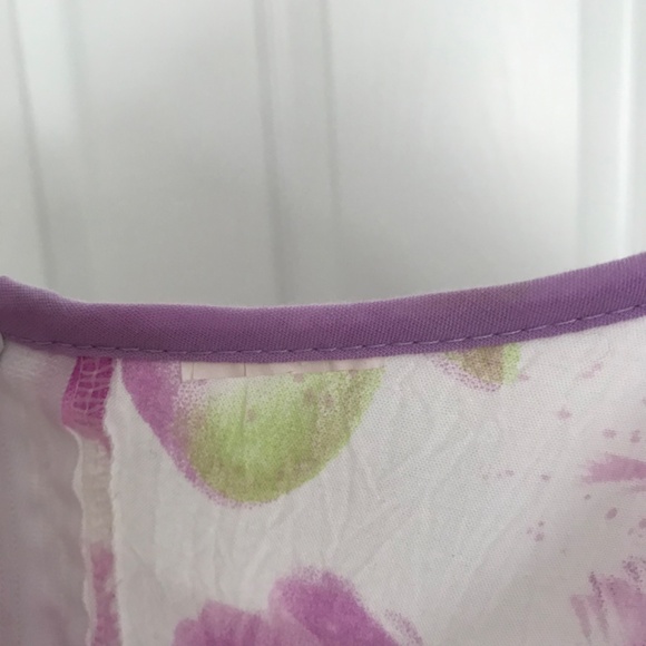 Purple White Floral Short Sleeve Dress Girls Size 9 With Front Bow Back Zipper - Picture 8 of 8